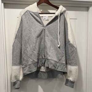 Urban Outfitters Oversized Small Gray and Cream Zip-Up Hoodie